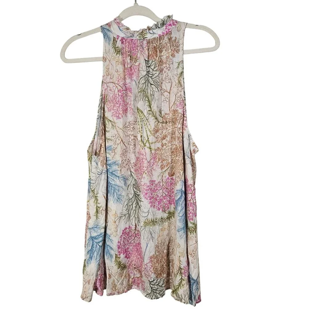 Pilcro Women Linen Sleeveless Floral Blouse 2X Vacation Core Coastal Style - Picture 10 of 10